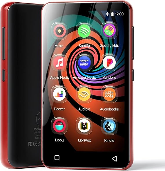 160GB MP3 Player mit Bluetooth und WiFi innioasis Musik Player mit Spotify Amazon Music 4 Touchscreen Android MP4 MP3 Player für Kinder Audible Spotify Kinder Schwarz-Rot