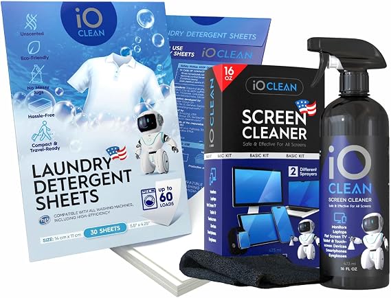 Screen Cleaner Spray (16oz) + Laundry Detergent Sheets 30 Pcs - Bundle of Two