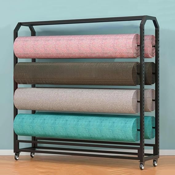 Large Textile Fabric Roll Storage Rack, 8/10-roll Movable Fabric Display Rack with Adjustable Hanging Rods and Wheels, Storage Cart for Easy Access and Organization(Black 1,143cm/56.3in)