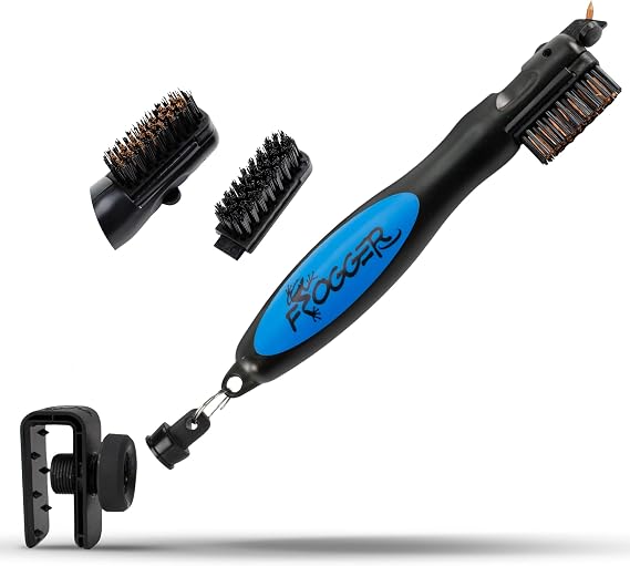 Frogger BrushPro Latch-It Golf Club Cleaner, Ergonomic Grip and Latch-it Magnet - Professional Golf Club Brush and Groove Cleaner for Golfers
