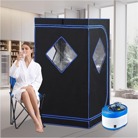 ZONEMEL Full Size Portable Steam Sauna Kit, Personal Full Body Home Spa for Detox, Relaxation, 4 Liters 1500 Watt Steamer, Remote Control, Timer, Foldable Chair (L31.5 x W31.5 x H55.1, 3 Windows)