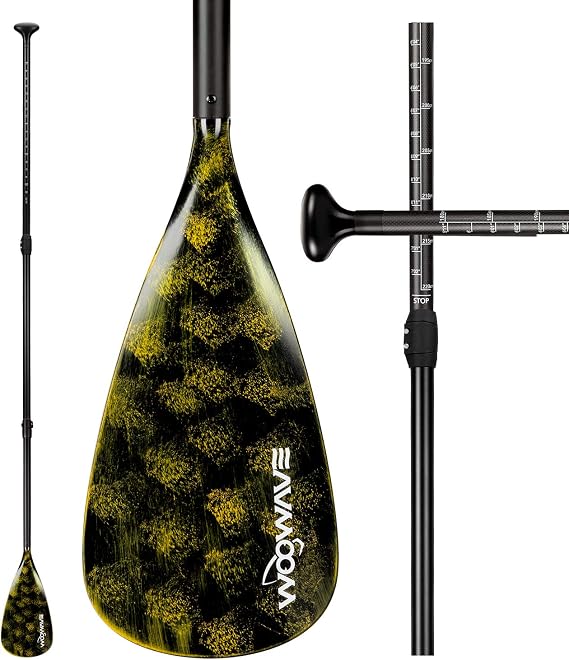 WOOWAVE SUP Paddle Adjustable 3 Piece Stand-Up Paddles Floating Portable Paddle Board Accessories (Aluminum Alloy, Fiberglass, Carbon Fiber Optional)