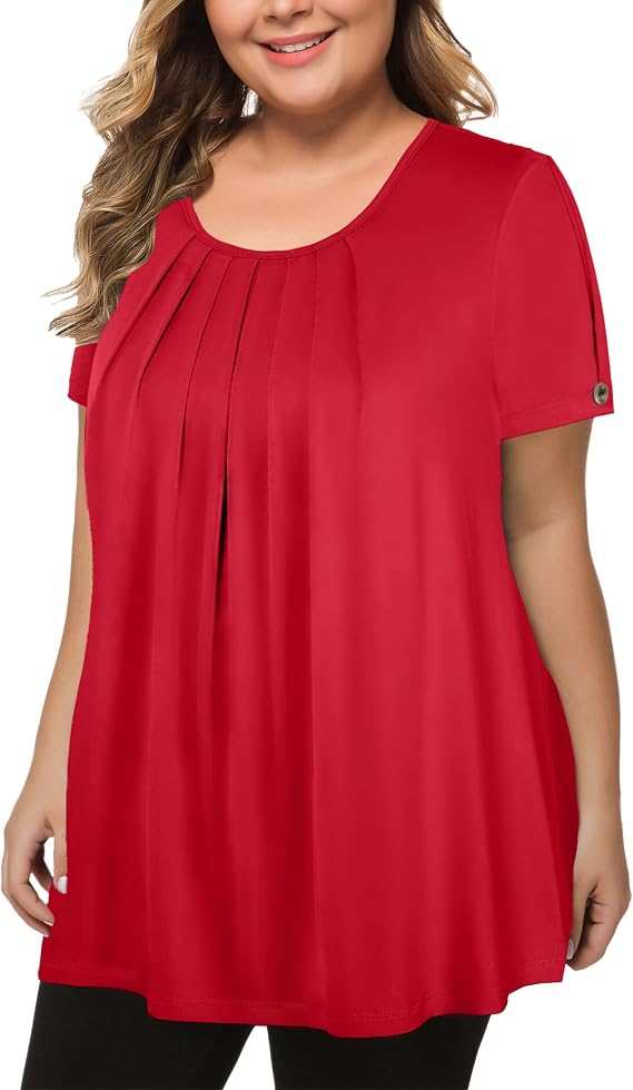 MANER Women's Plus Size Tops Short Sleeve Flowy Shirts Casual Blouses Tunic Tops L-4XL