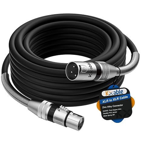 Kxable XLR Microphone Cable 15 FT, XLR Male to Female Balanced Mic Cable, 3-Pin Shielded Speaker Cord, Zinc Alloy Connectors, 22AWG Pure Copper, Metal Spring SR, Recording Studio, Podcast, Black