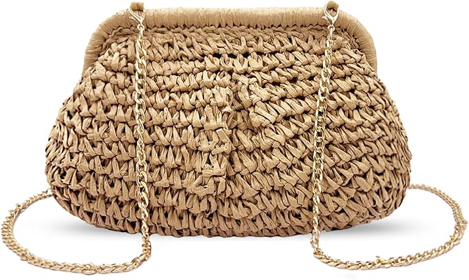 Beurlike Straw Clutch Purses for Women Crossbody Vacation handbags Woven Boho Pouch bags summer Beach Evening Bags