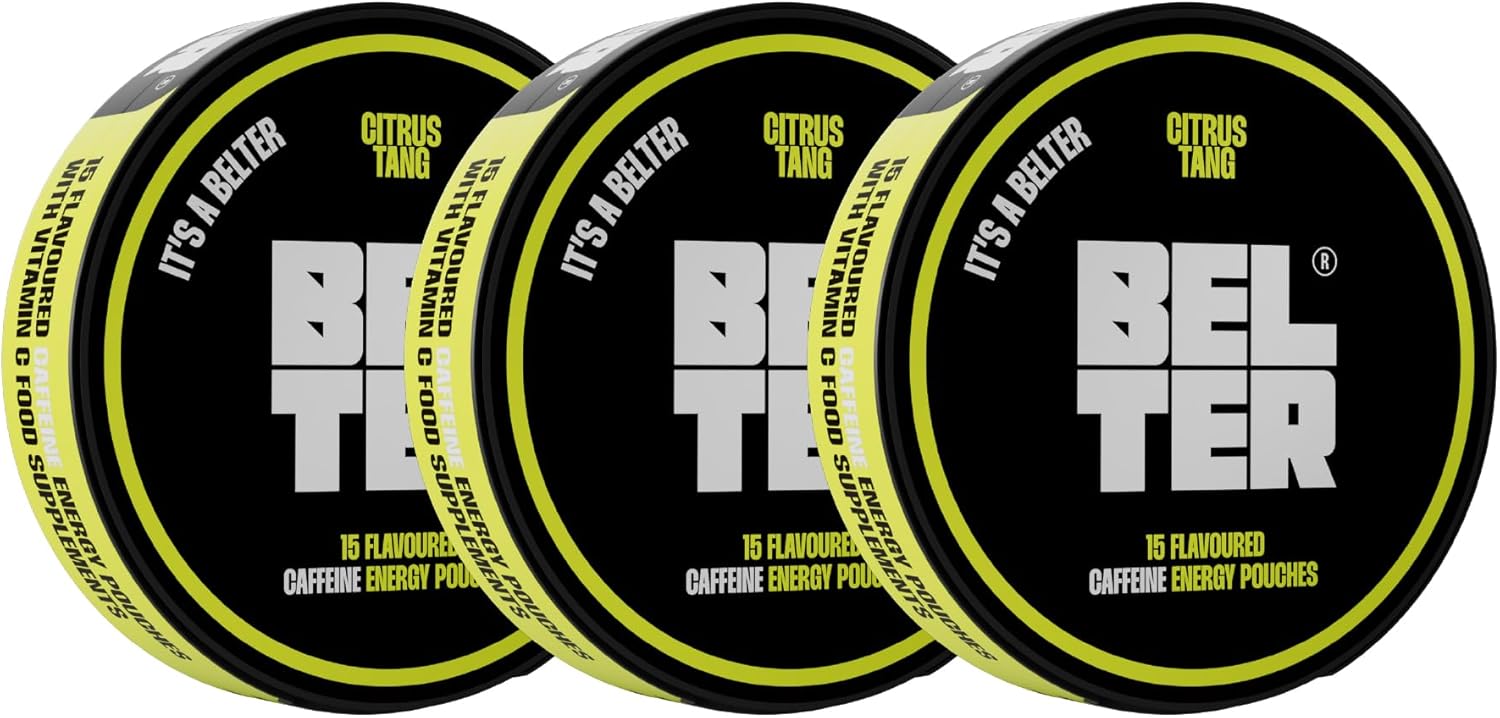 BELTER - Citrus Tang - Caffeine Pouches - Bundle Pack - 45 Count - Fast-Acting - Zero-Calorie Energy Boost - 80mg Caffeine Per Pouch - Sports, Gym, Gaming, Work
