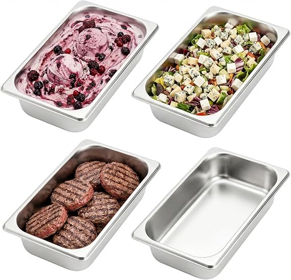 TOPZEA Set of 4 Stainless Steel Steam Table Pan 1/3 Size, 2.5" Deep Anti-Jam Breading Tray, Buffet Dinner Food Serving Hotel Pan for Food Warmer, Preparing Bread-Crumb Dish, Marinating Meat