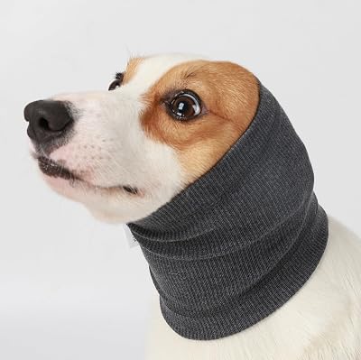 No Shake Ear Wraps for Dogs,Soft Dog Calming Hoodie Dog Ear Cover Ear Muffs for Anxiety,Grooming,Bathing,Swim,Noise Protection Quiet Ear for Dogs,Grey M