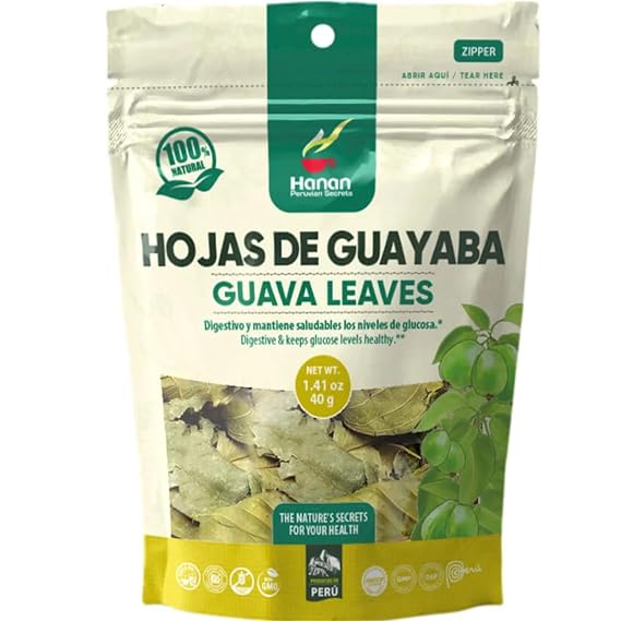 Hanan Guayaba Loose Leaf Herbal Tea 1.4oz (Guava Leaves 40g) All-Natural, Dried Leaves from Psidium Guajava Plant from Peru aka Goyave, Goiaba, Guaven
