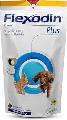 Vetoquinol Flexadin Plus - Hip & Joint Support for Cats & Small Dogs - Flexibility & Cartilage Support - Aids with Pet Mobility - Green-Lipped Mussel & Vitamin E - for Pets Up to 30 lbs - 90 Chews
