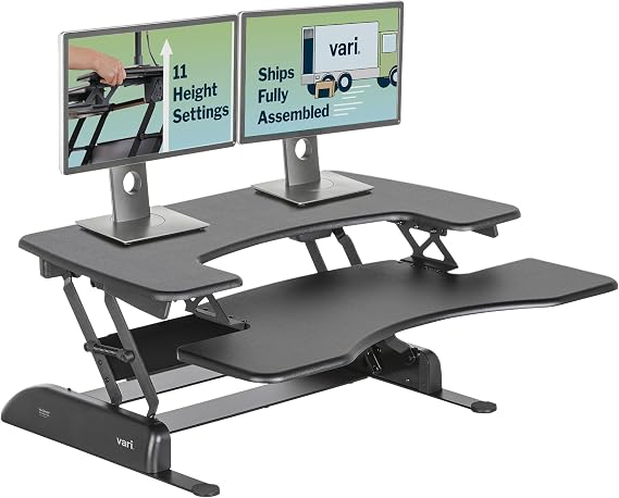 Vari VariDesk Pro Plus 36 - Adjustable Desk Converter with 11 Height Settings - Laptop Sit Stand Desk Riser for Home Office, Table Tops, Workspace - Fully Assembled with Spring Loaded Lift - Black