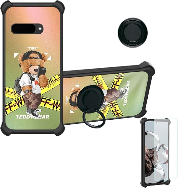 Aroepurt Case Compatible for Kyocera Digno BX3 No Camera Phone Case Cover [with Tempered Glass Screen Protector][Hard PC + Soft Silicone][Ring Support] [Golden Reflect Light] DJH-PZX