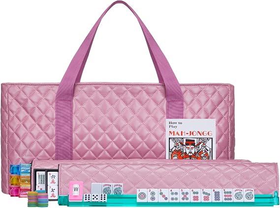 C&H Solutions American Mahjong Set,Mahjong Tiles Set,Purple Pink PU Carrying Bag,166 Premium Tiles,4 All-in-One Rack/Pushers,Western Mahjong with English Manual(Ma Jong,Mah-Jongg, Majiang)