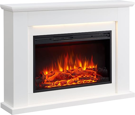 LegendFlame Harrison Electric Fireplace with 48" Mantel Surround and Jaden 31" Insert, Cream White Finish