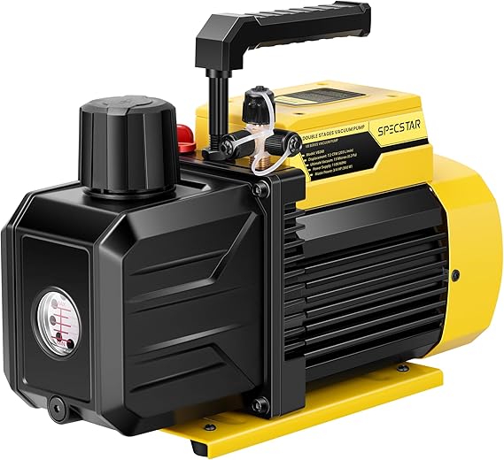SPECSTAR 110V 3/4 HP 7.2 CFM Dual Stage Rotary Vane HVAC Air Vacuum Pump | Auto AC Vacuum Pump for Home Automotive Air Conditioner R134a R12 R22 R502 R410a AC System Resin Degassing with 2 Oil Bottles