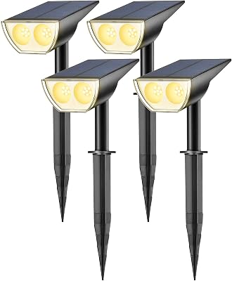 Solar Spot Lights Outdoor, Consciot 12 LEDs IP67 Waterproof Dusk-to-Dawn Solar Landscape Spotlights, Auto OnOff, 2-in-1 Adjustable Solar Powered Wall Lights for Garden Yard, 4 Pack 3000K Warm White