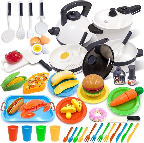 Kids Kitchen Toy Cookware Play Food Play Dishes with Pots Pans Accessories