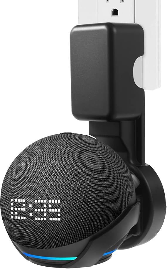 Wall Mount Holder for Echo Dot 5th Generation(2022 Release), Outlet Hanger for Echo Dot 5th & 4th Gen, Space-Saving Dot 5 Accessories Built-in Cable Management, Black