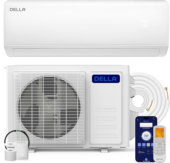 DELLA Econo Series 11500 BTU 115V Mini Split Air Conditioner with Heat Pump, Works with Alexa and Wifi, 17 SEER2 Cools up to 550 Sq. Ft, Ductless Inverter System, 16.4ft Installation Kit Included