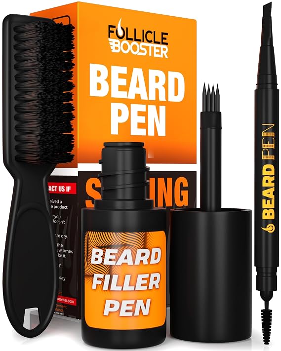 Beard Pen Filler Styling Kit for Men - 3-in-1 Filling Set | With 4-Tip Fork, Normal Pencil, and Brush - Waterproof, Sweatproof & All-Day Hold