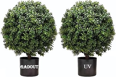 Artificial Boxwood Ball Topiary Tree, Set of 2 Boxwood Ball-Shaped Artificial Topiary, for Porch Outdoor or Indoor