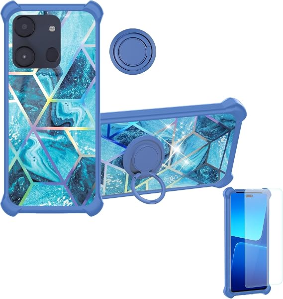 Aroepurt Case Compatible for Vocal V0 Phone Case Cover [with Tempered Glass Screen Protector][Hard PC + Soft Silicone][Ring Support] [Colorful Reflect Light] IMDL-LS