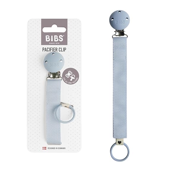 BIBS Ribbon Pacifier Clip, Fits All BIBS Pacifiers, Dusty Blue | Pacifier Chain Holder | Secure One-Handed Attachment | No More Dropped Pacifiers