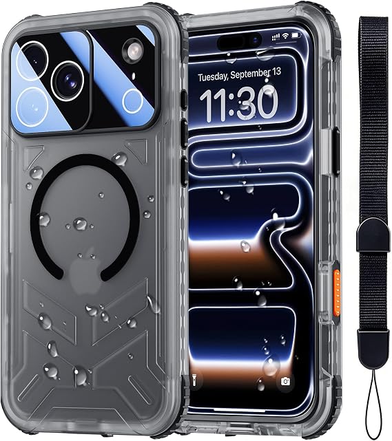 SPIDERCASE Magnetic for iPhone 17 Pro Max Case Waterproof,[Built-in Screen & Camera Protector] [IP68 Underwater] 12FT Military Shockproof, Dustproof, Anti-Scratched Phone Case,Black/Clear
