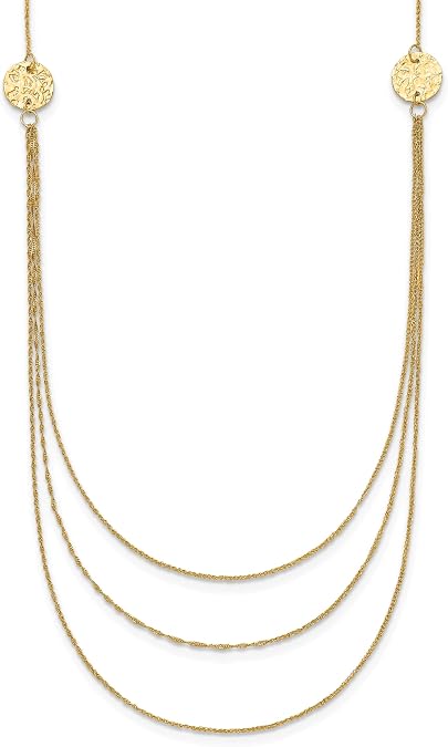 14K 3 Layer Ropa Chain Texture Side Circles W/ 2in Ext Necklace