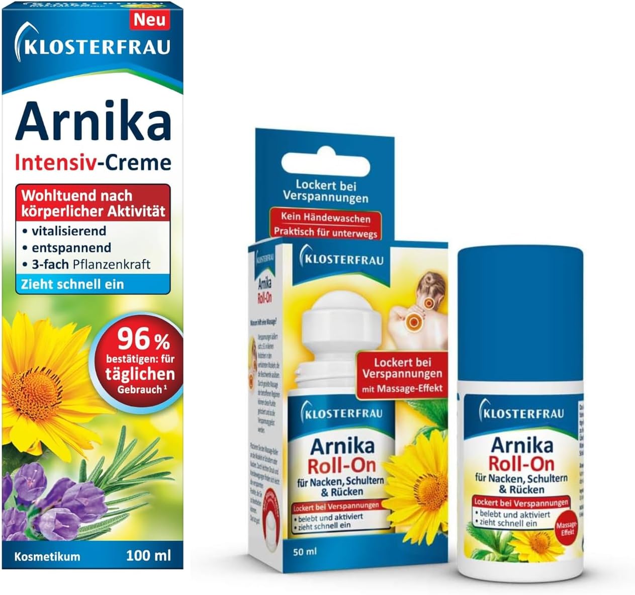 Klosterfrau Arnika Intensive Cream &amp; Roll-On 100 ml &amp; 50 ml Soothing After Physical Activity Revitalising and Relaxing