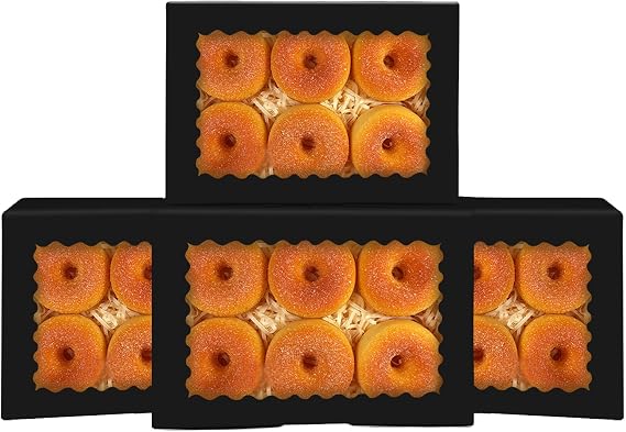 Gcardist 15Pcs Black Cookie Box with Window 22.9x15.2x6.4cm Pastry Macaron Bakery Box For Packaging (9x6x2.5 inch)
