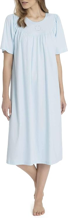 Calida Women's Soft Cotton Nightgown Classic Short-Sleeved Summer Nightdress, 100% Soft Cotton, 43 in