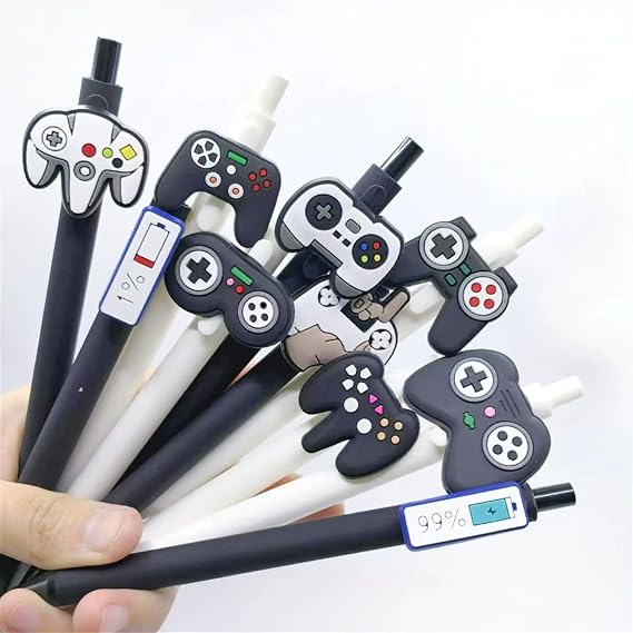 10Pcs Creative Game Controller Silicone Topper Ballpoint Pens (Black White) | Fun Writing Pen for School Office Supplies 1mm Black Ink