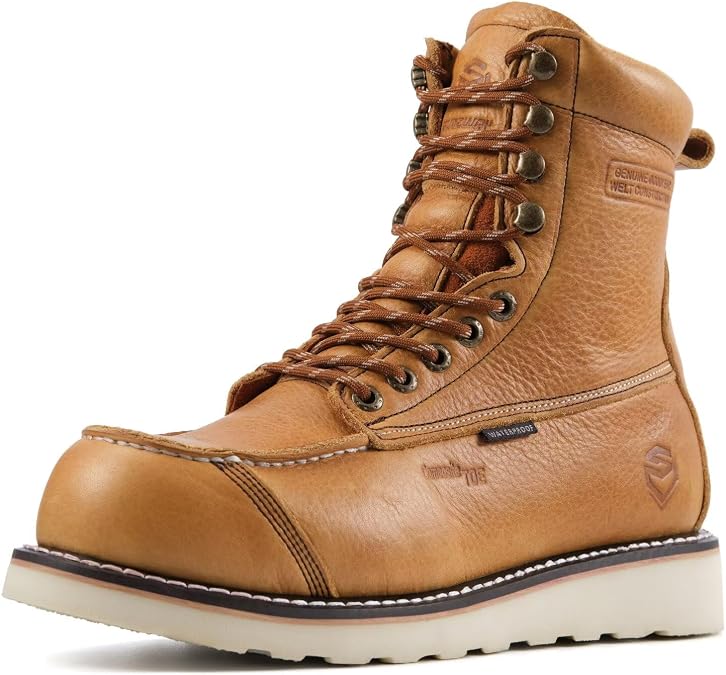 SUREWAY Mens 8" Heavy Duty Waterproof Work Boots for Men - Composite Toe,EH Construction Industrial Safety Leather Boots,GoodyearWelt,Lace Up Wedge Moc Toe,Oil/Slip Resistant Comfortable Outsole