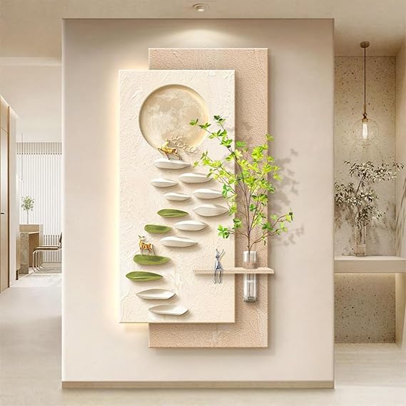 ZIGTUEI 3D LED Wall Art with Light, Sandstone Wall Decor with Remote, Modern Decorative Panel, Plug-in Power Supply 3D Wall Mural for Home, Restaurant, Hotel(Beige 2,50x100cm/19.7x39.4in)