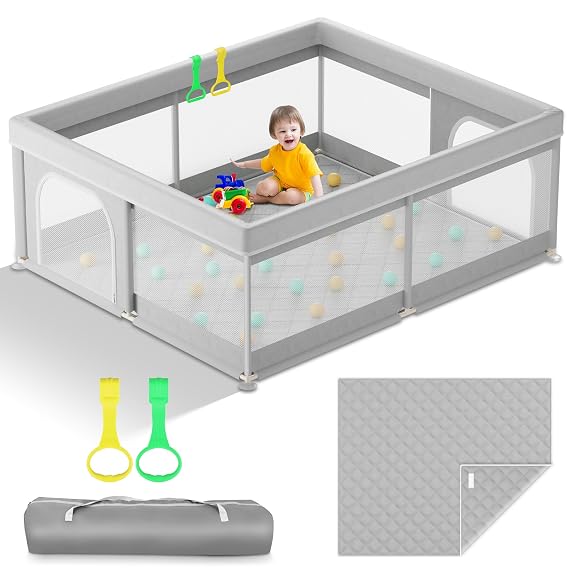 Omzer 71x59 Baby Playpen with Mat, Large Breathable Mesh Playard for Toddlers