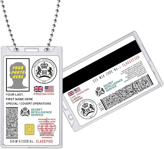 007 Secret Agent ID Badge Prop [Customizable] Halloween Costume Identification