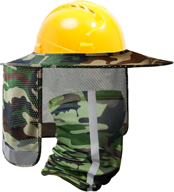 TCCFCCT Hard Hat Sun Shade - Full Brim Mesh Neck Shield, High Visibility Visor, Face Scarf, Accessories - 2 Packs, Camo (Hat Not Included)