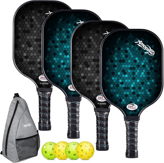 Pickleball Paddle Set of 4 with Balls, USAPA Approved | Fiberglass Rackets, Beginner-Friendly Design, 4 Pickle Ball Paddles, Ideal Gift for Men and Women