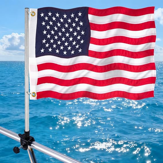 Boat Flags Marine 16 x 24, American Flag Pole Kit Stainless