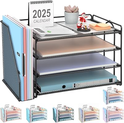 gianotter 4-Tier Paper Organizer With Magazine Holder, Desk Organizers and Accessories, Desk Accessories & Workspace Organizers, File Organizer for Office Supplies Storag Black, 4-Tier
