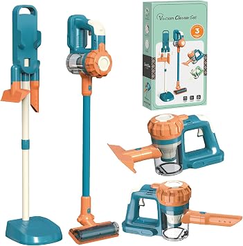 3-in-1 Kids Vacuum That Really Works, Toddler Toy Vacuum Cleaning Set for Children Aged 3, Fun Kids Working Toy Vacuum Cleaner with Working Suction for Realistic Play 630Blue