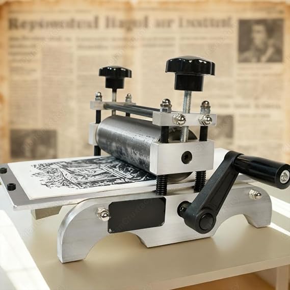 Manual Laminator for Clear, Even Printing, Block Print Press, Printmaking Press with Adjustable Height Steel Roller, for Engraving, Intaglio, Relief on Wood, Copper & Ceramic