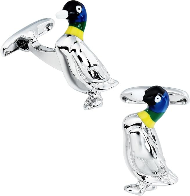 Silver Tone Duck Cufflinks For Men With Gift Box
