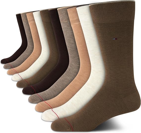 Tommy Hilfiger Mens 10 Pack Lightweight Everyday Dress Crew Socks | Soft Breathable Everyday Knit With a Smooth Flat Toe Seam, Lightweight All Day Comfort for Work, Business and Casual Wear