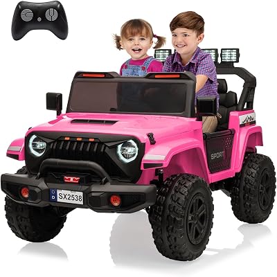 24V 2-Seater Ride on Car for Kids, Adjustable Kids Electric Car with Remote Control, 3 Speeds, Bluetooth, LED Lights, Locking Doors, 3-Point Harnesses, Soft-Start Technology, Pink