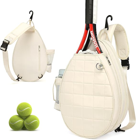 KAVIGOR Tennis Bag, Tennis Backpack Holds 2 Rackets, Quilted Crossbody Sling Bag, Waterproof Pickleball Bags with Safety Pocket for Women and Men