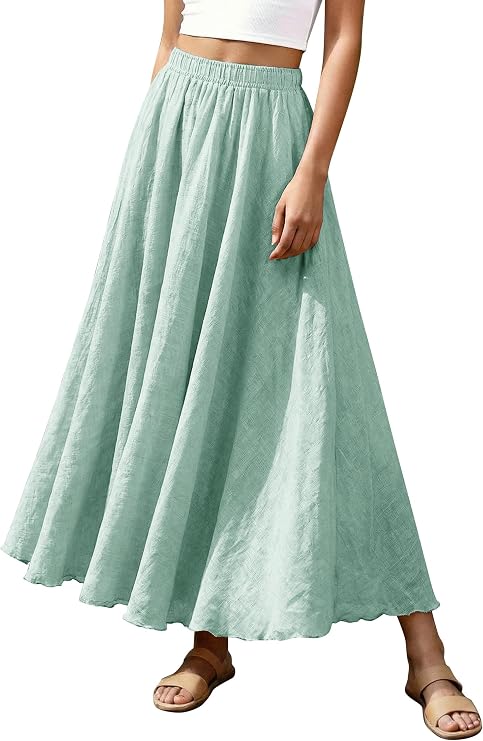 Ezcosplay Women Bohemian Beach A-Line Dress Double Layer Elastic Waist Long Maxi Skirt