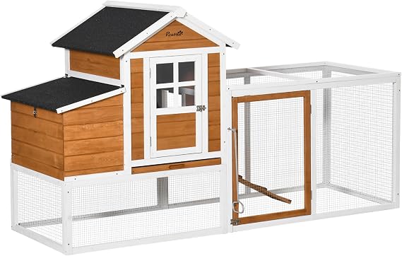 PawHut 76" Wooden Chicken Coop with Safe and Healthy Non-Polluting Materials, Outdoor Hen House Poultry Cage with Weatherproof Materials