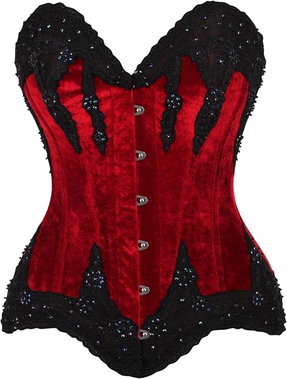 Daisy corsets Women's Daisy Corsets Top Drawer Dark Velvet & Beaded Steel Boned Overbust Corset